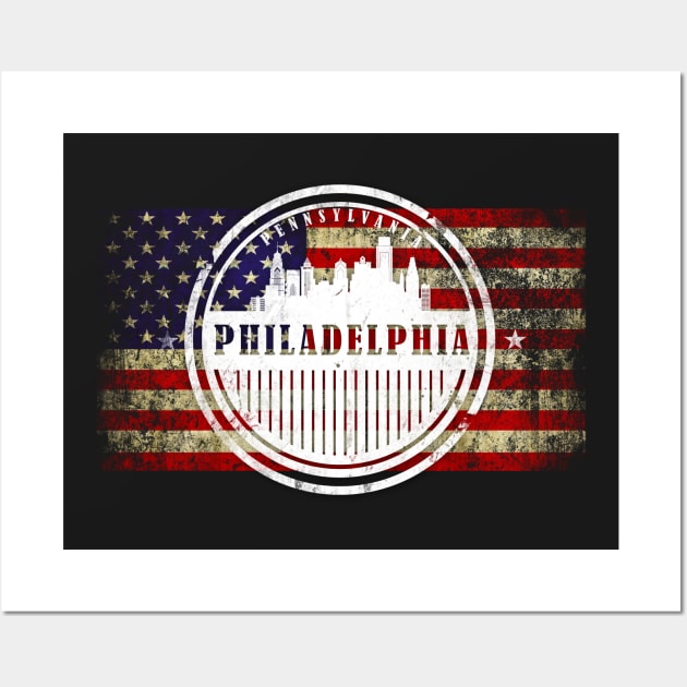 Philadelphia City  silhouette with US flag Wall Art by DimDom